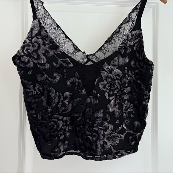 Millau Y2K Velvet Burnout Lace Trim Fairy Grunge Cropped Tank Top Size S - Picture 2 of 6